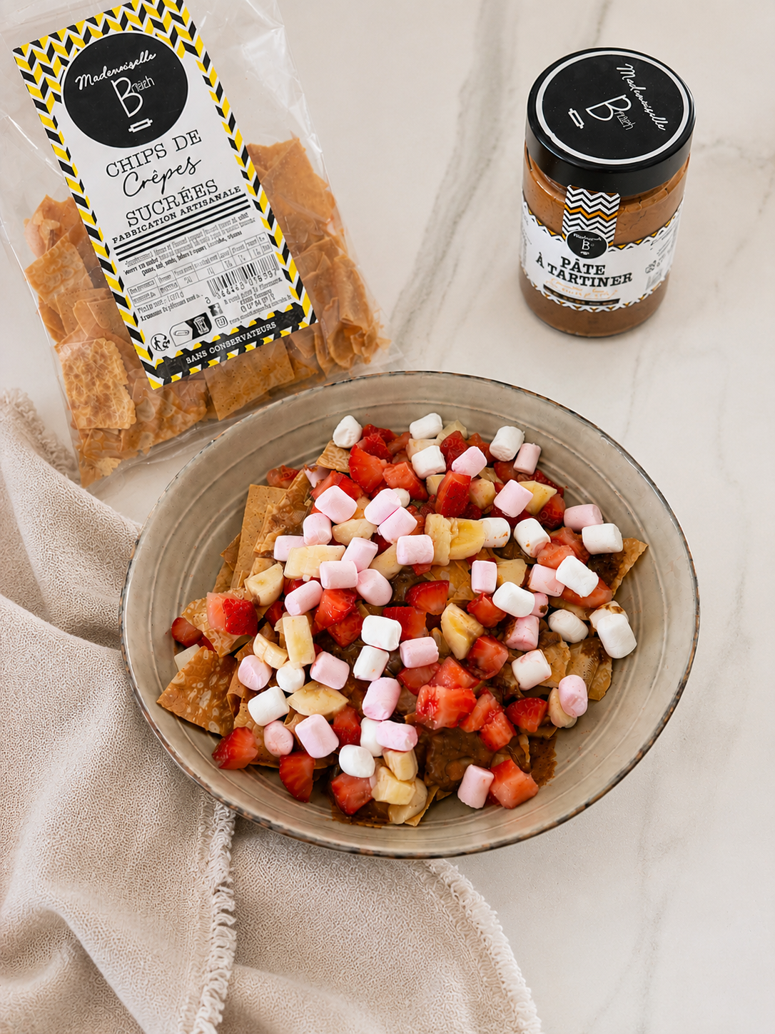 Nachos sucrés aux chips de crêpes