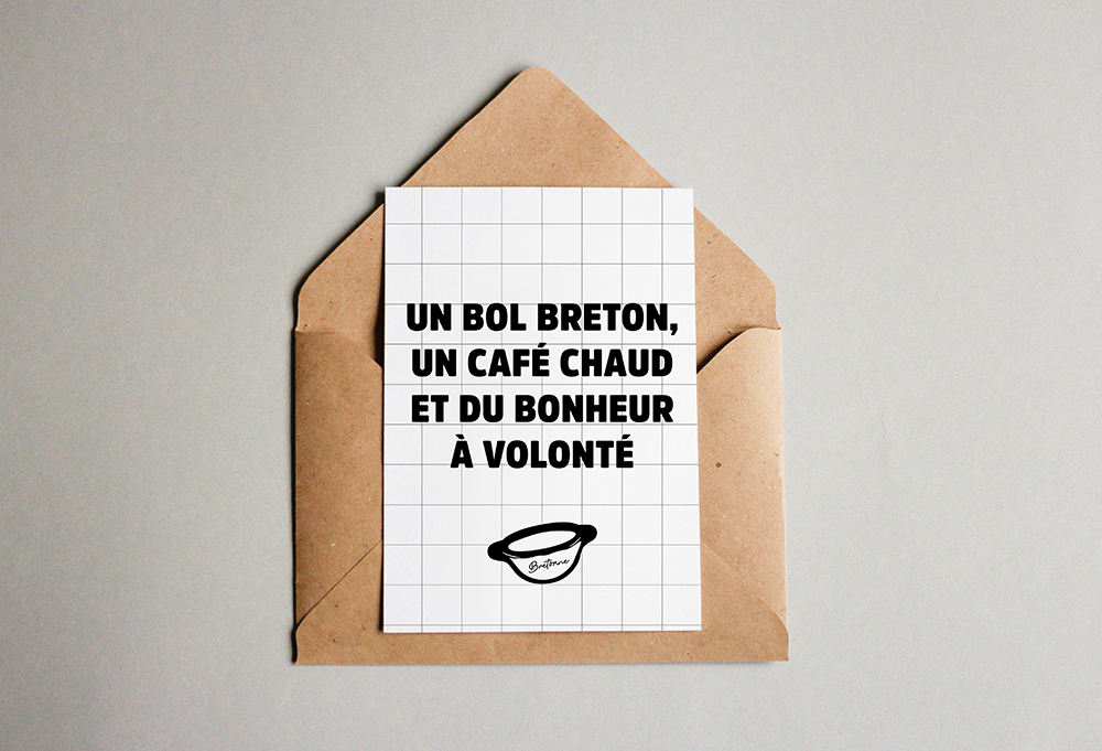 Carte postale Un bol breton, un café chaud et du bonheur à volonté